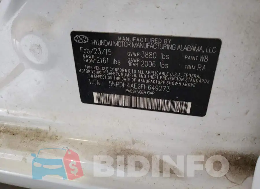 5NPDH4AE2FH649273 Photo# 12