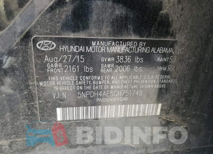 5NPDH4AE5GH751748 Photo# 12