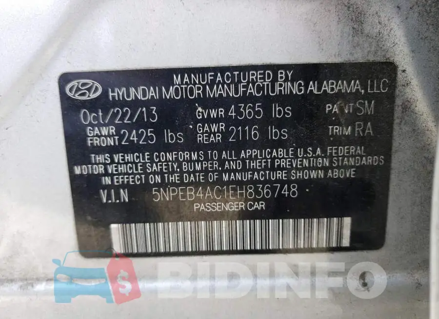 5NPEB4AC1EH836748 Photo# 12