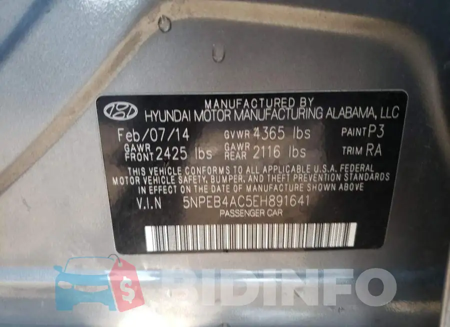 5NPEB4AC5EH891641 Photo# 12