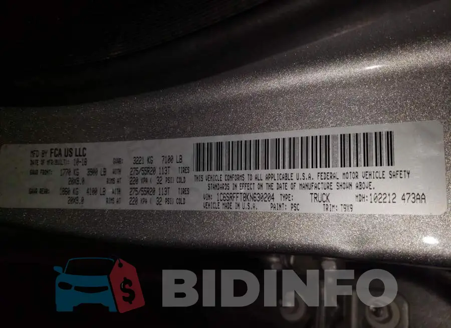 1C6SRFFT8KN630204 Photo# 13