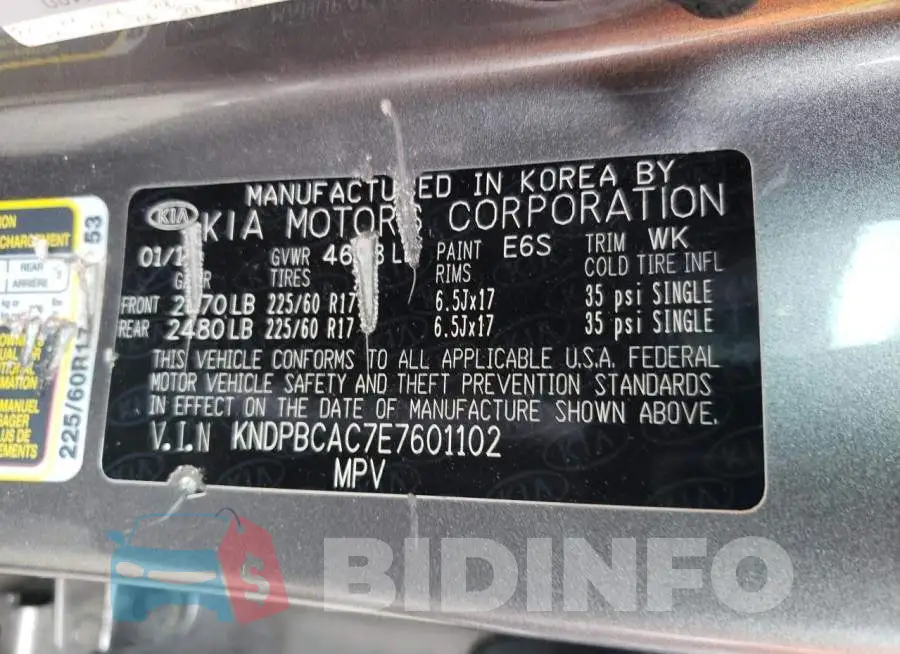 KNDPBCAC7E7601102 Photo# 12