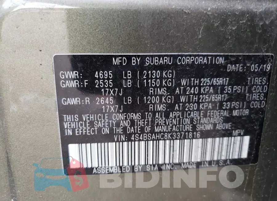 4S4BSAHC8K3371816 Photo# 13