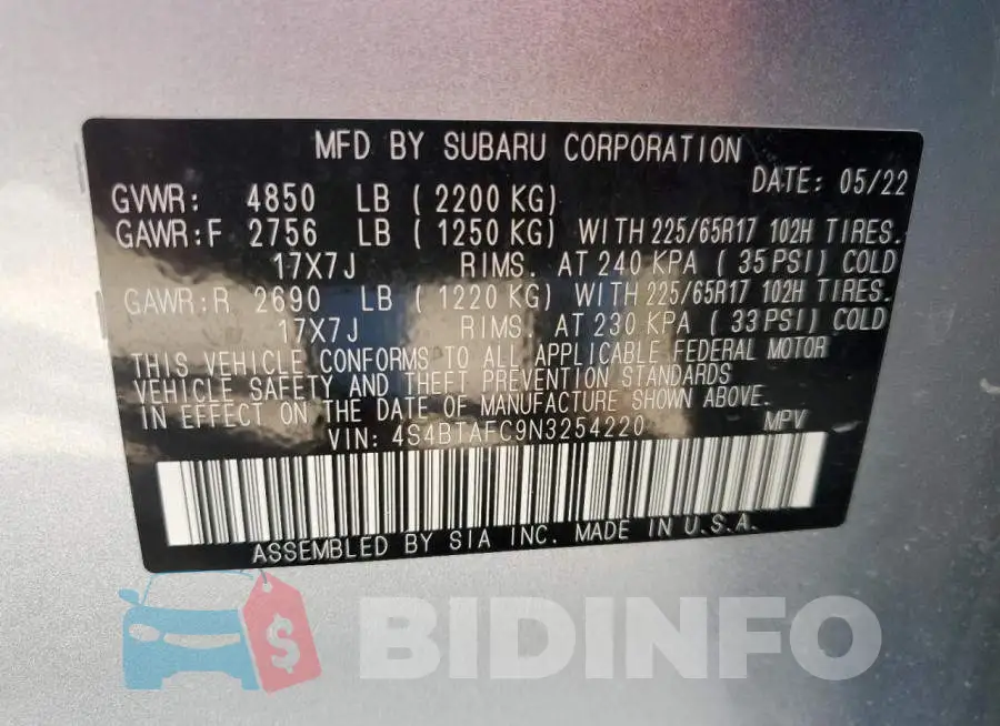 4S4BTAFC9N3254220 Photo# 13