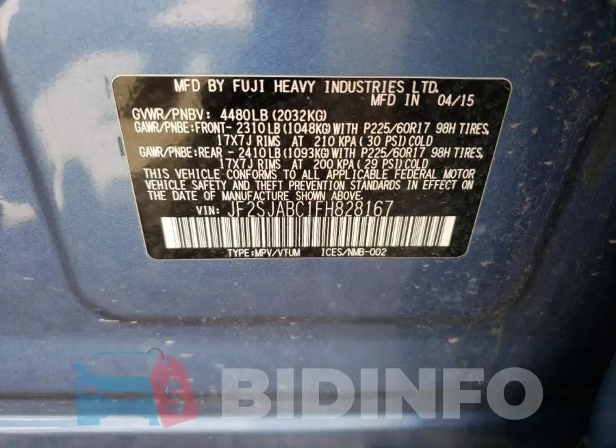 JF2SJABC1FH828167 Photo# 13