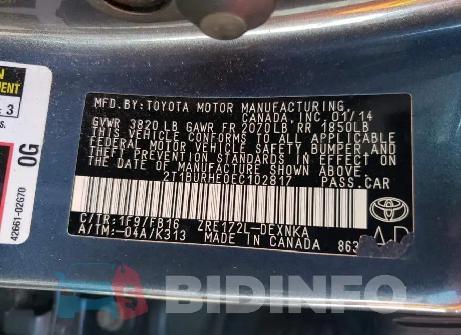 2T1BURHE0EC102817 Photo# 12