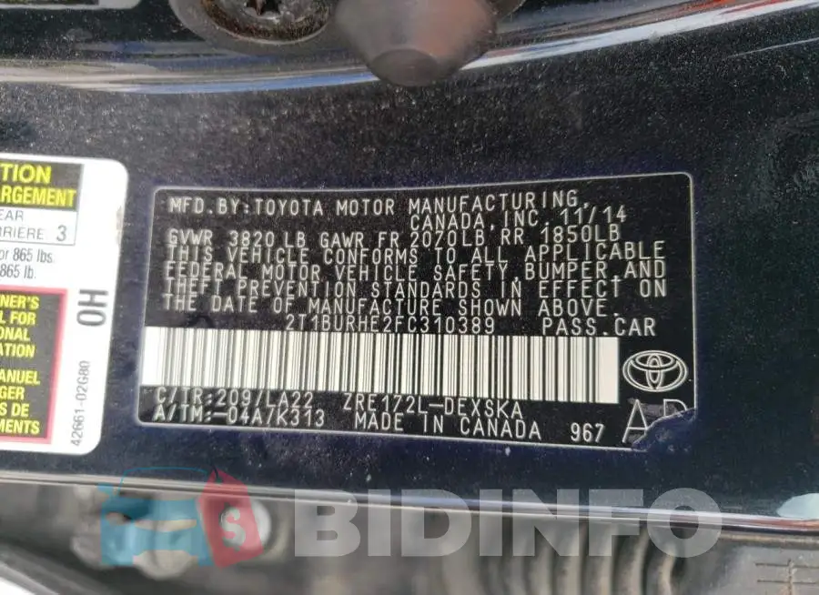 2T1BURHE2FC310389 Photo# 12
