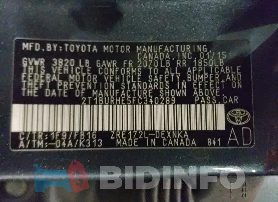 2T1BURHE5FC340289 Photo# 12