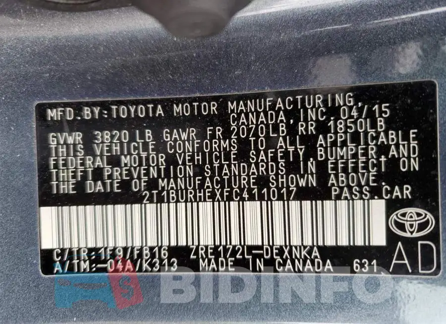 2T1BURHEXFC411017 Photo# 12