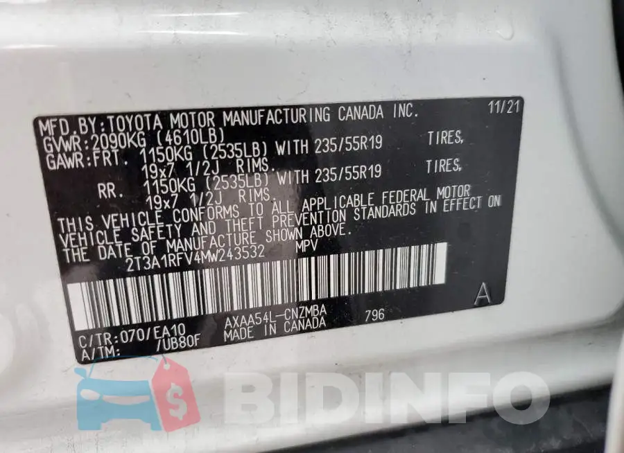 2T3A1RFV4MW243532 Photo# 13