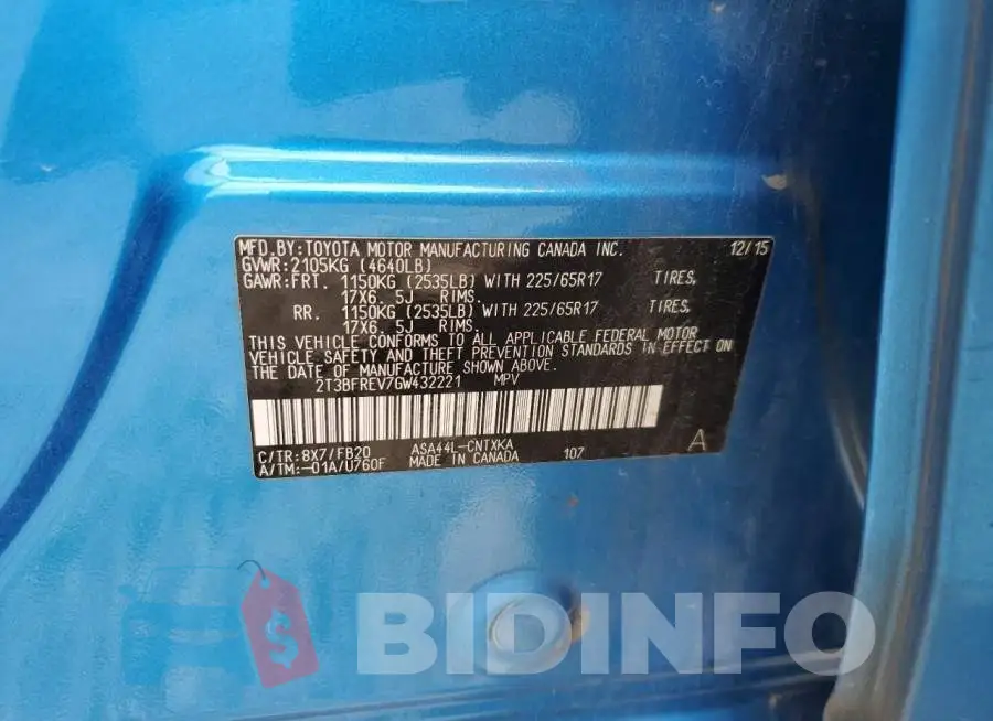 2T3BFREV7GW432221 Photo# 13