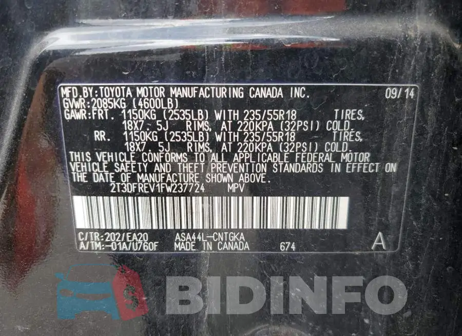 2T3DFREV1FW237724 Photo# 14