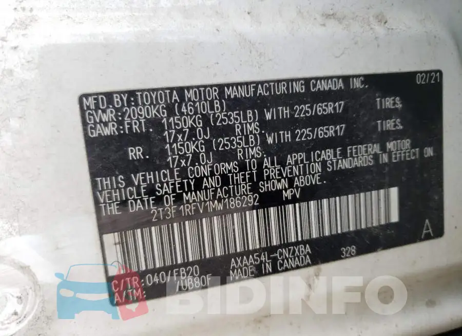 2T3F1RFV1MW186292 Photo# 13