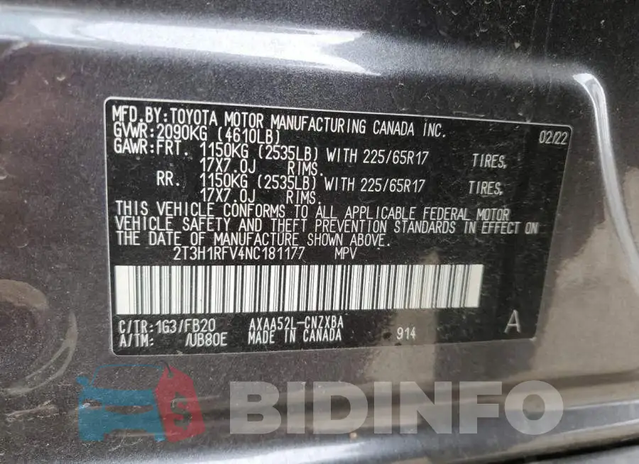 2T3H1RFV4NC181177 Photo# 14