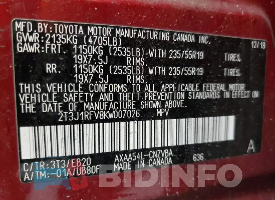 2T3J1RFV8KW007026 Photo# 14