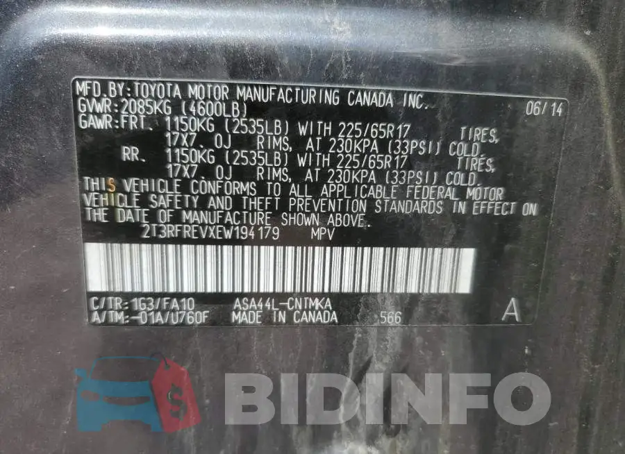 2T3RFREVXEW194179 Photo# 12