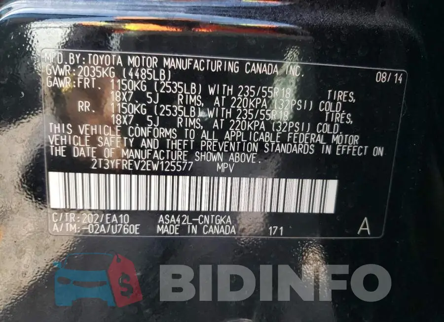 2T3YFREV2EW125577 Photo# 13