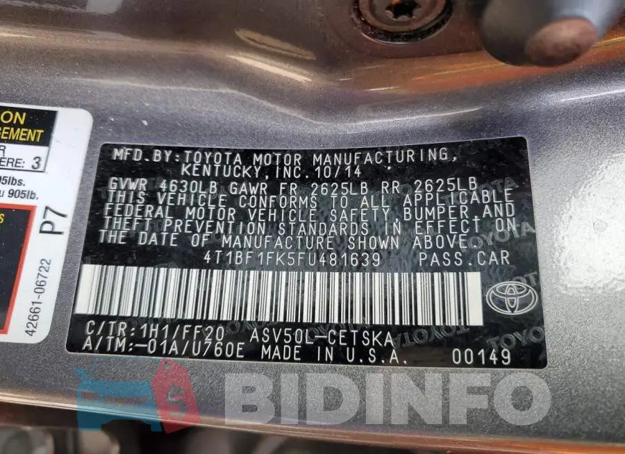 4T1BF1FK5FU481639 Photo# 13