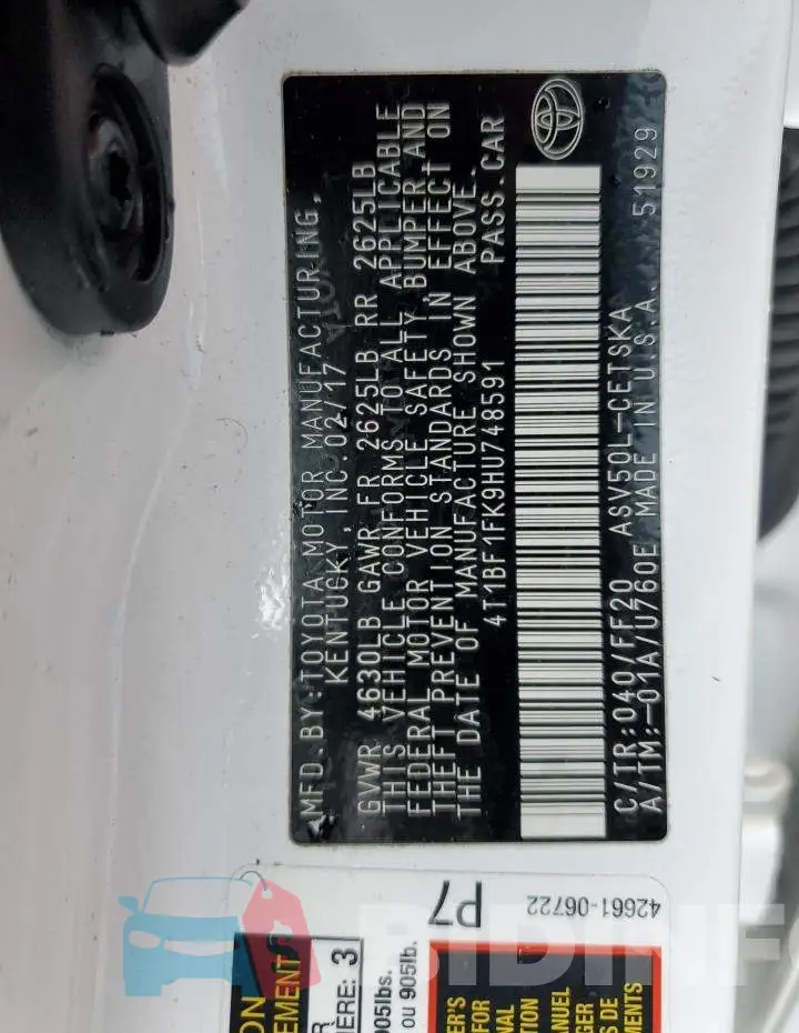 4T1BF1FK9HU748591 Photo# 13