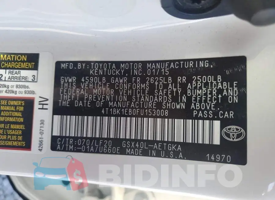 4T1BK1EB0FU153008 Photo# 12