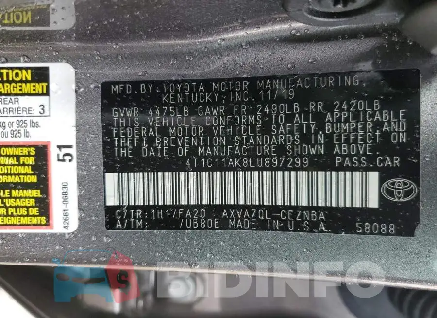 4T1C11AK8LU897299 Photo# 12