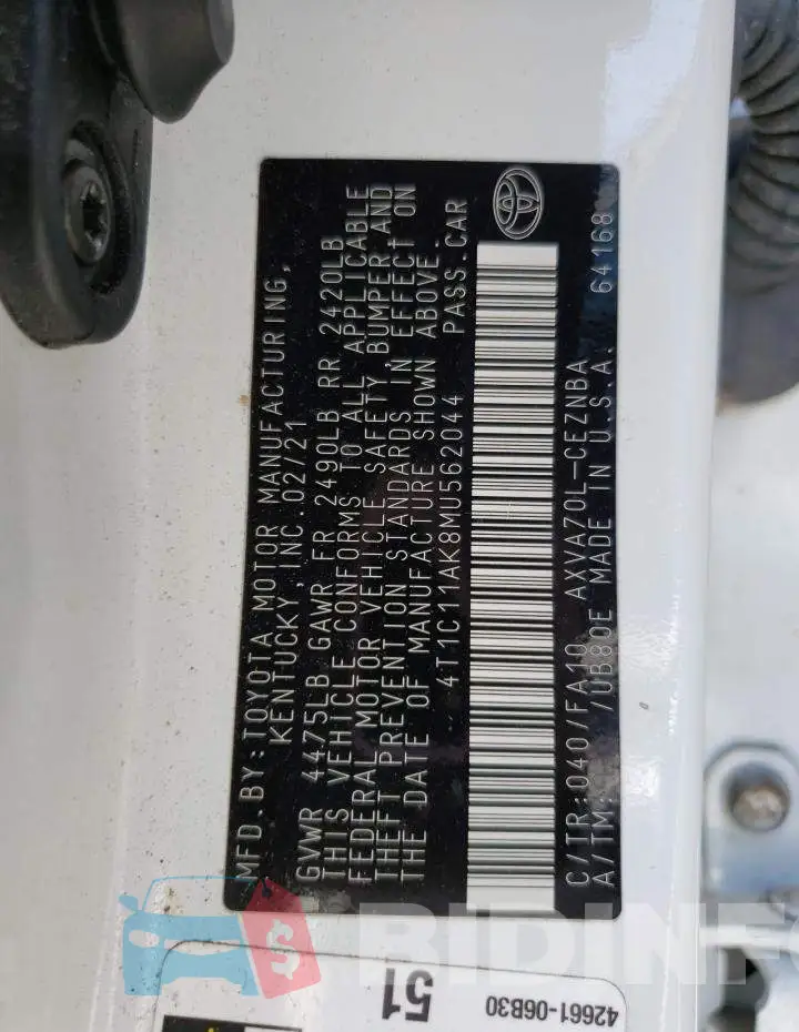 4T1C11AK8MU562044 Photo# 12