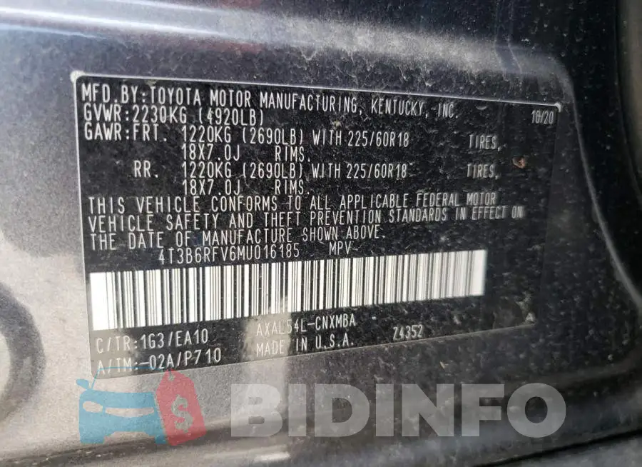 4T3B6RFV6MU016185 Photo# 13