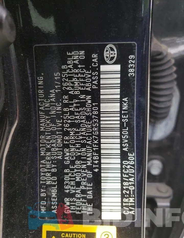 4T4BF1FK7GR537801 Photo# 12