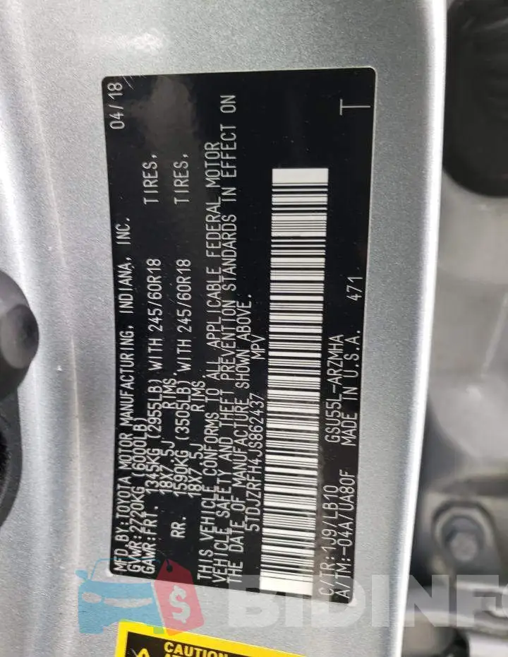 5TDJZRFH4JS862437 Photo# 12