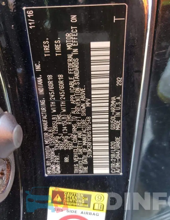 5TDKZRFH3HS187548 Photo# 13