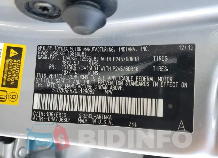 5TDZKRFH2GS129092 Photo# 13