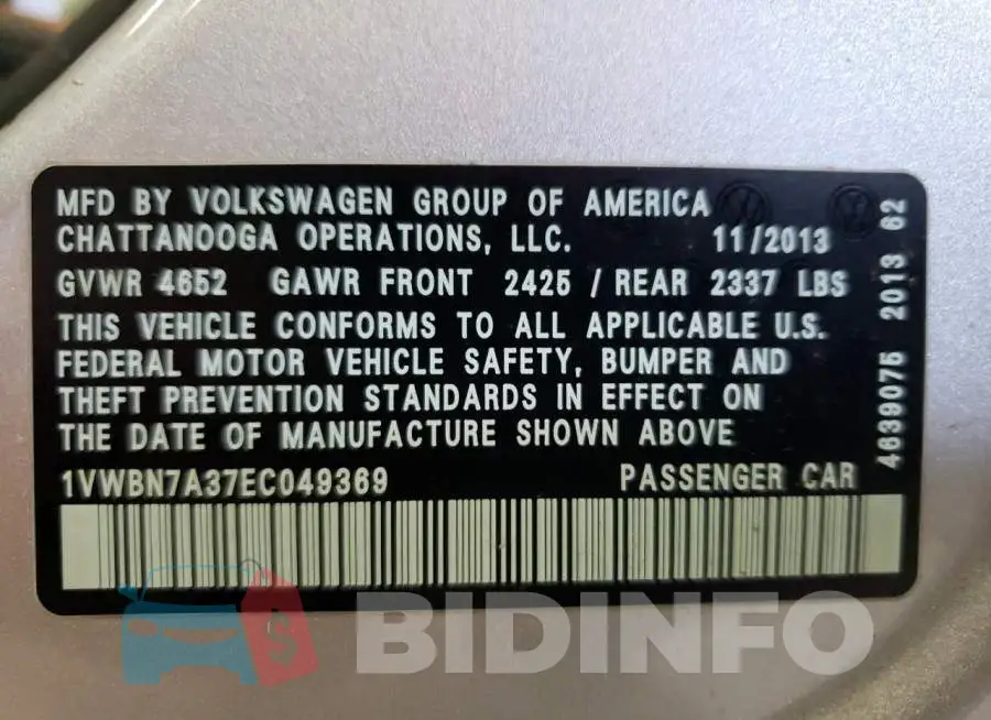1VWBN7A37EC049369 Photo# 12