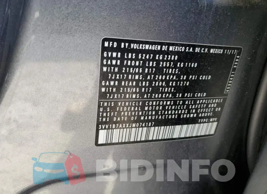 3VV1B7AXXJM074187 Photo# 12