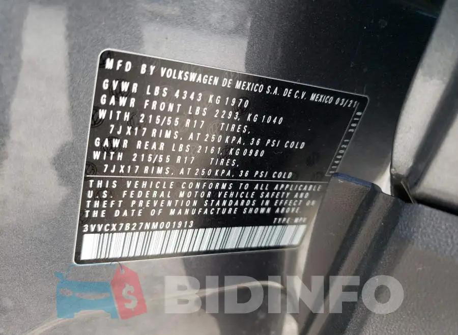 3VVCX7B27NM001913 Photo# 10