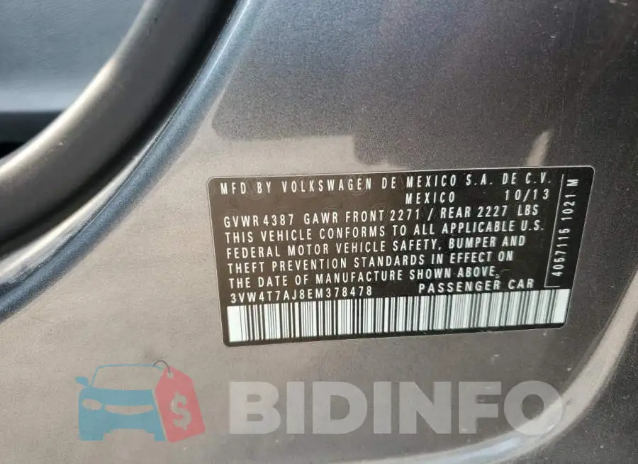3VW4T7AJ8EM378478 Photo# 12