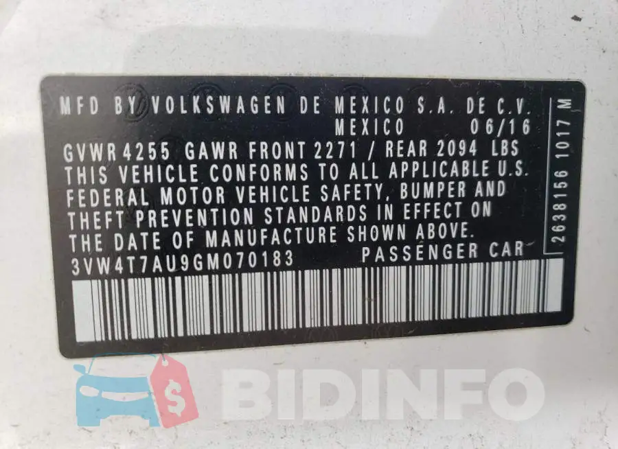 3VW4T7AU9GM070183 Photo# 12