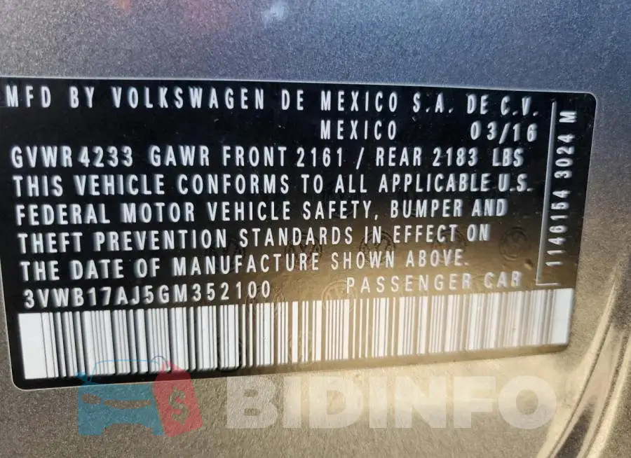 3VWB17AJ5GM352100 Photo# 12