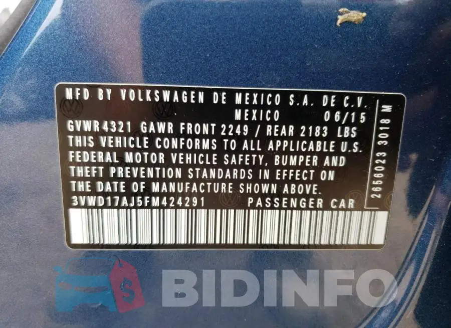 3VWD17AJ5FM424291 Photo# 13