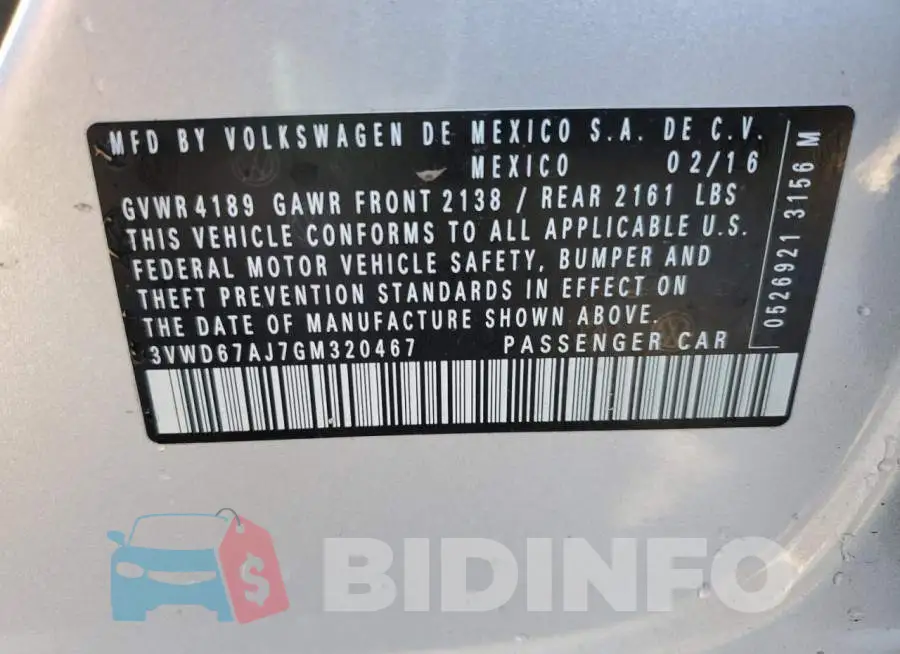 3VWD67AJ7GM320467 Photo# 12