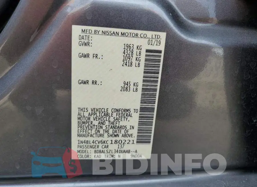 1N4BL4CV6KC180221 Photo# 12
