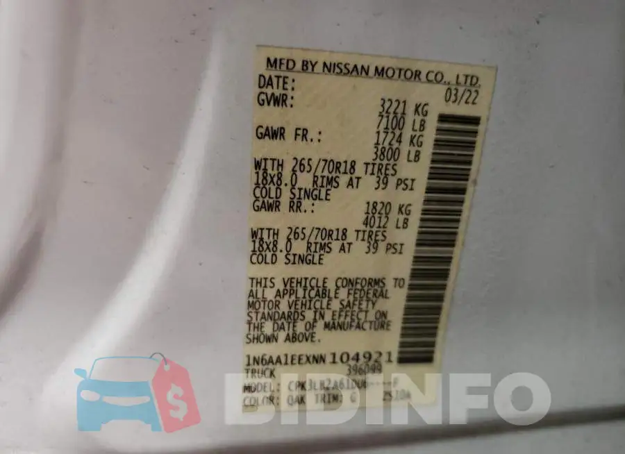 1N6AA1EEXNN104921 Photo# 13