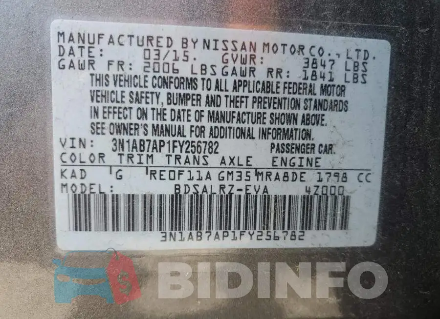 3N1AB7AP1FY256782 Photo# 13