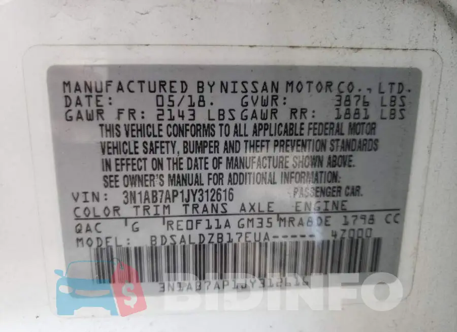 3N1AB7AP1JY312616 Photo# 10