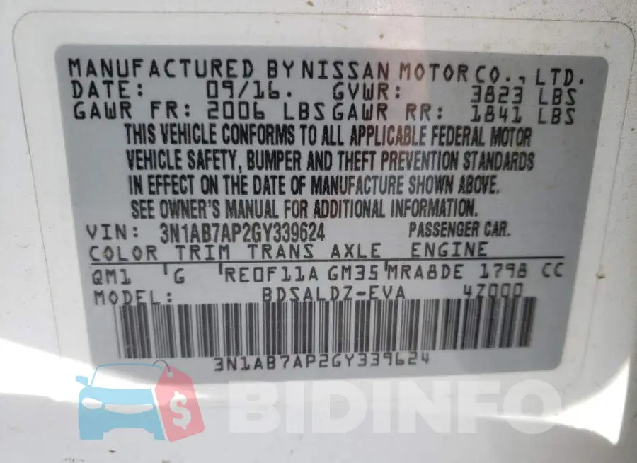 3N1AB7AP2GY339624 Photo# 12