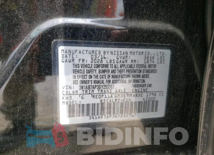 3N1AB7AP3GY250967 Photo# 12