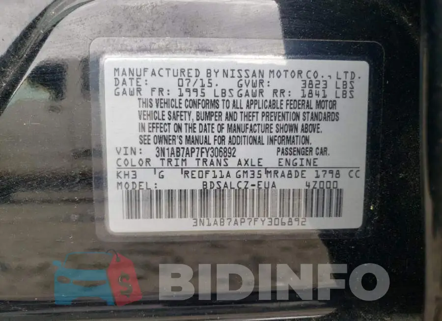 3N1AB7AP7FY306892 Photo# 13