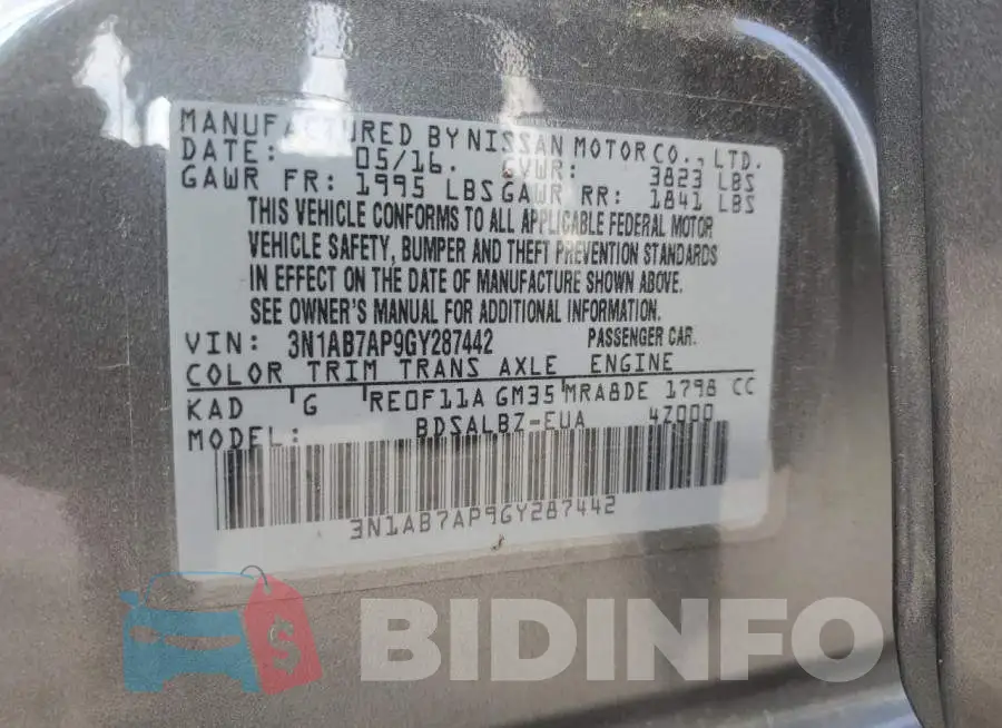 3N1AB7AP9GY287442 Photo# 12