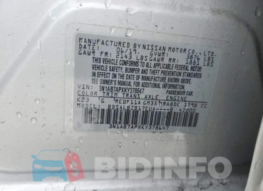 3N1AB7APXKY378647 Photo# 12
