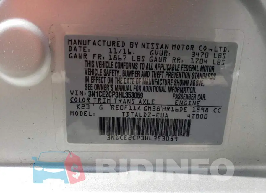 3N1CE2CP3HL353059 Photo# 13