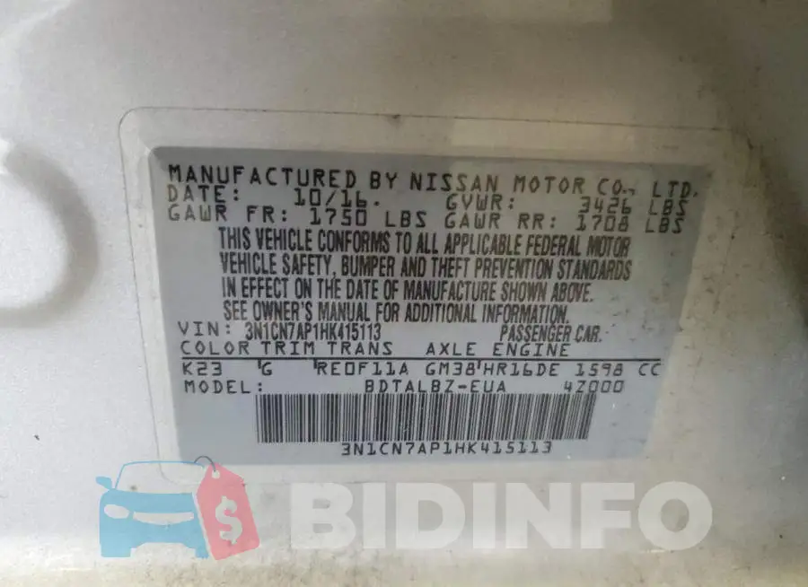 3N1CN7AP1HK415113 Photo# 13